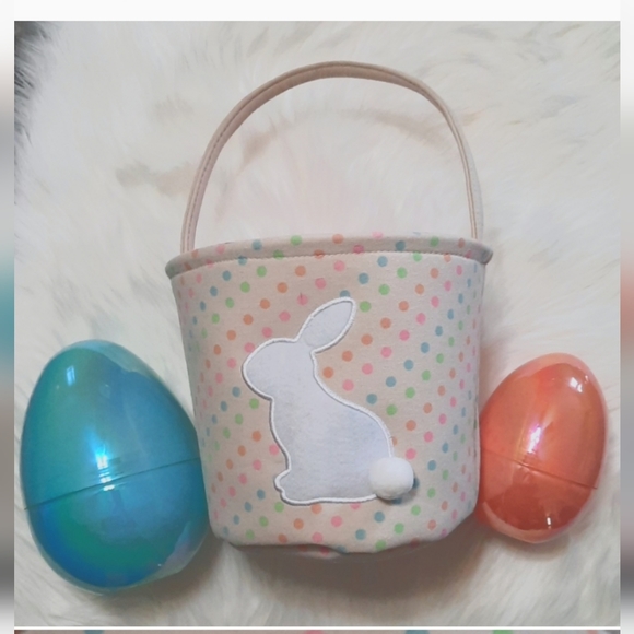 Polka Dot Easter Basket with Bunny Applique - Picture 1 of 9